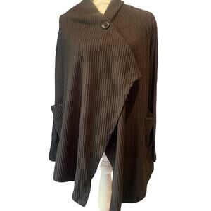 Alchemy Thread Small Black ribbed wrap cardigan Warm Cozy Classic Minimalist